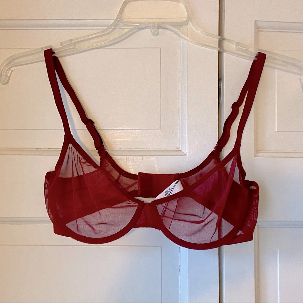 Victorias Secret Mesh Bra 34 D - red/burgundy